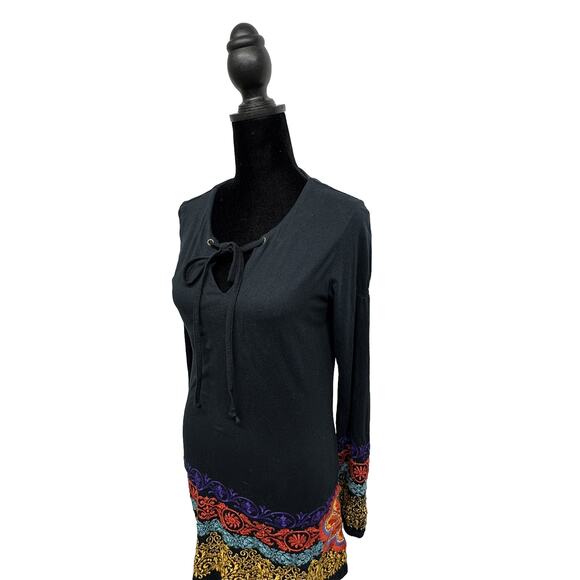 Johnny Was Womens Medium Navy Blue Embroidered T-shirt Tunic Dress Boho - Picture 4 of 10